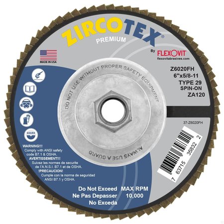 FLEXOVIT FLAP DISC ZIRCOTEX 6 in X5/8-11 Z6020FH